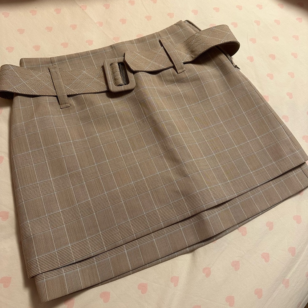 Maje plaid skirts with removable buckle belt
